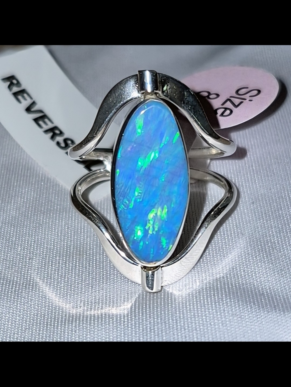 NWT Mexican Sterling Silver Reversible Flip Ring Sz 8 - Blue Mosaic Opal & Onyx